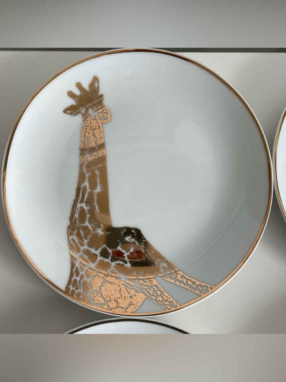 Z Gallerie Safari Animal Print Porcelain Dinner Plates Set of 4 White Gold 7.5” - Picture 5 of 8